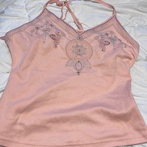 Peach stretchy embroidered tank top